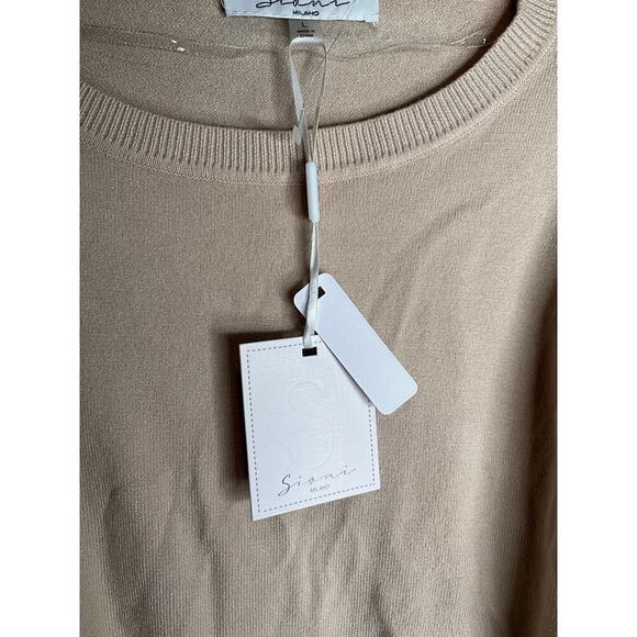 Sioni Milano Sweater Embellished Sequin Sleeve Crew Neck Beige Womens Large NWT - Picture 4 of 6